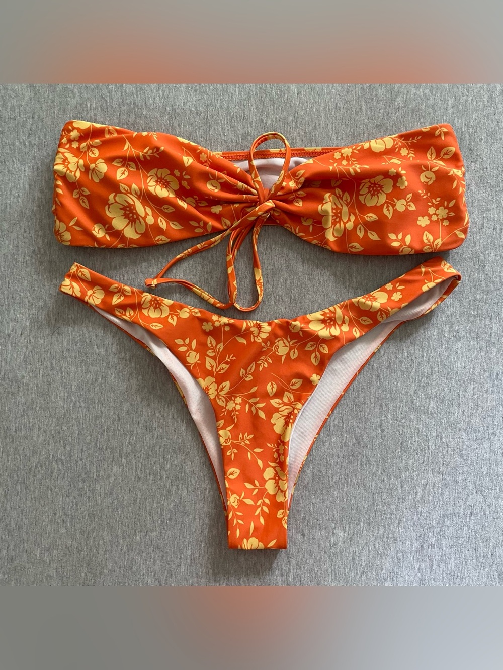Orange & Yellow Women’s Size Large Floral Bikini Set Swimwear